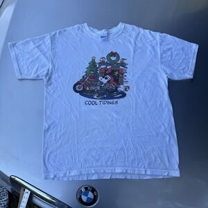 Cool Tidings Snoopy Christmas Biker Tshirt White Size L 100% Cotton
